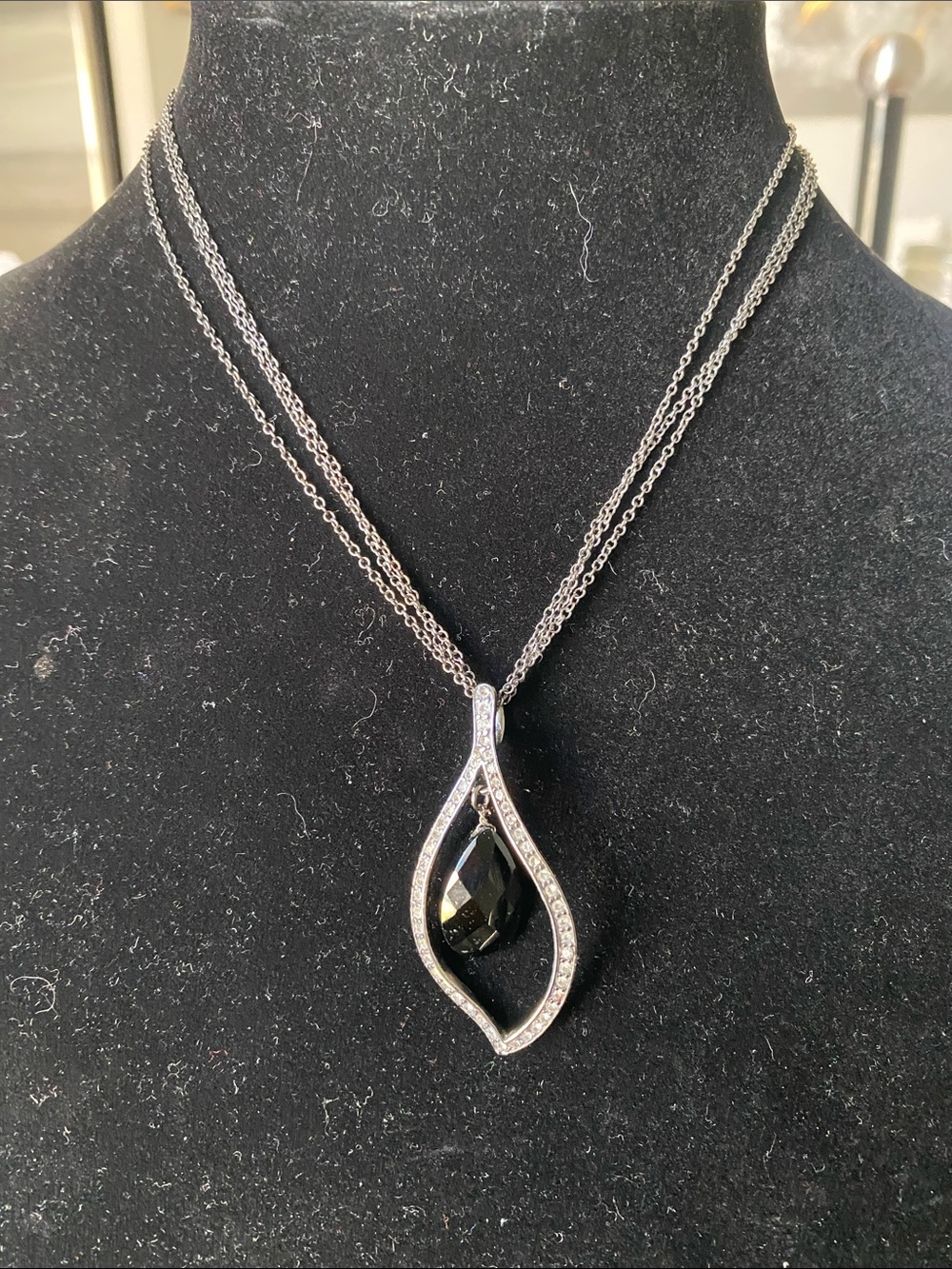 Lia Sophia black-Tone Teardrop Pendant with Black Faceted Stone